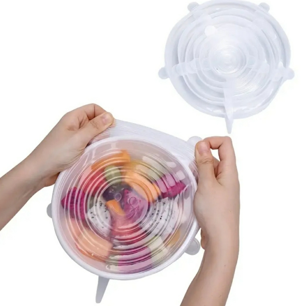 NEW 6-Pc Clear Reusable Silicone Stretch Lids